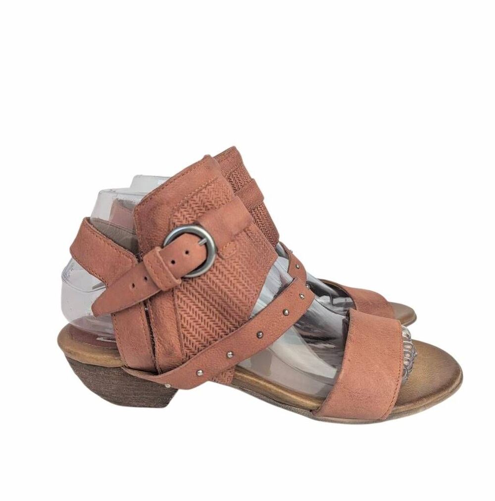 Miz Mooz Farley Rust orange leather studded open toe bootie wedge sandals 38 EU